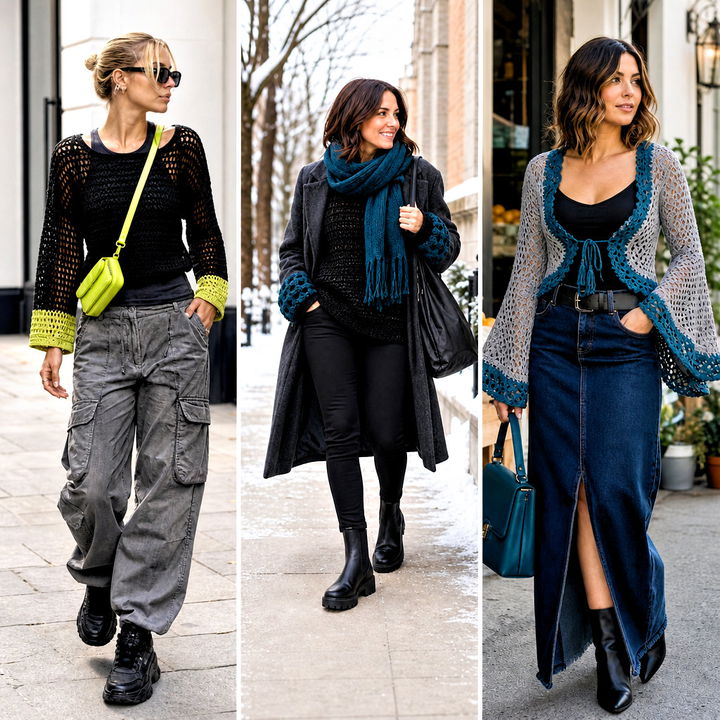 15 Black and Gray Crochet Sweater Outfit Ideas for Fall