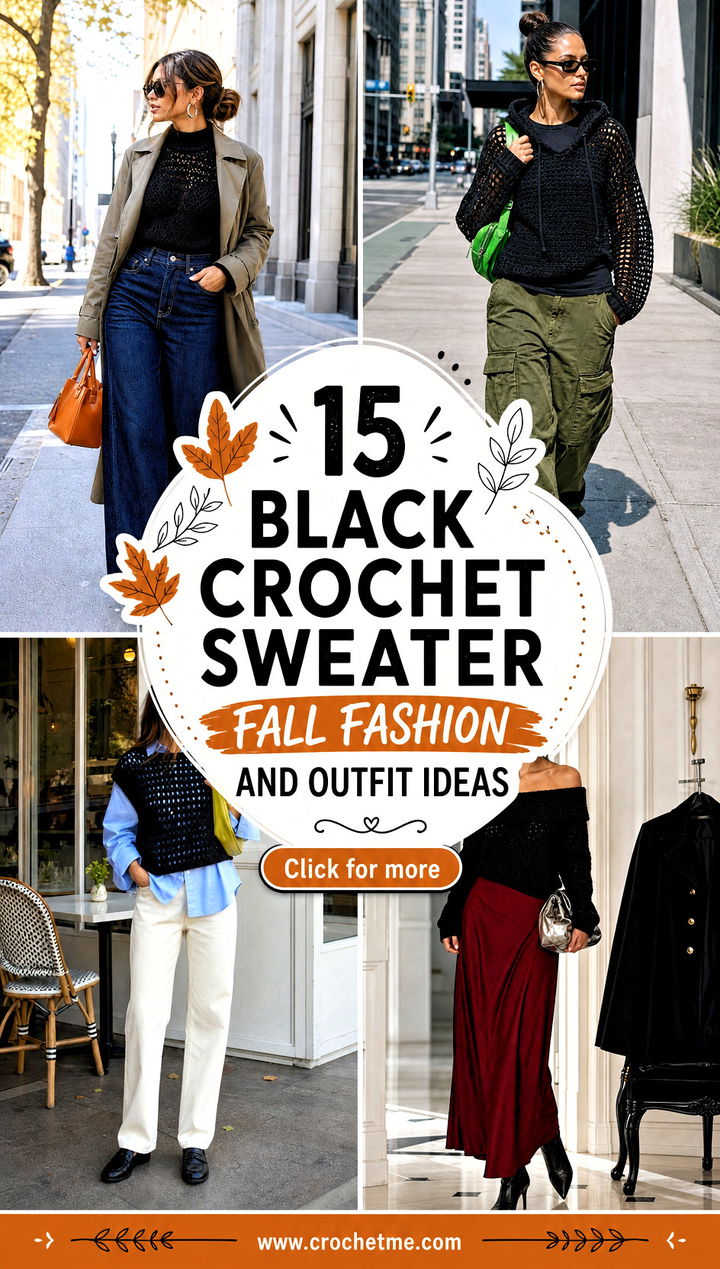 15 black crochet sweater fall fashion and outfit ideas - 15 black crochet sweater fall fashion and outfit ideas