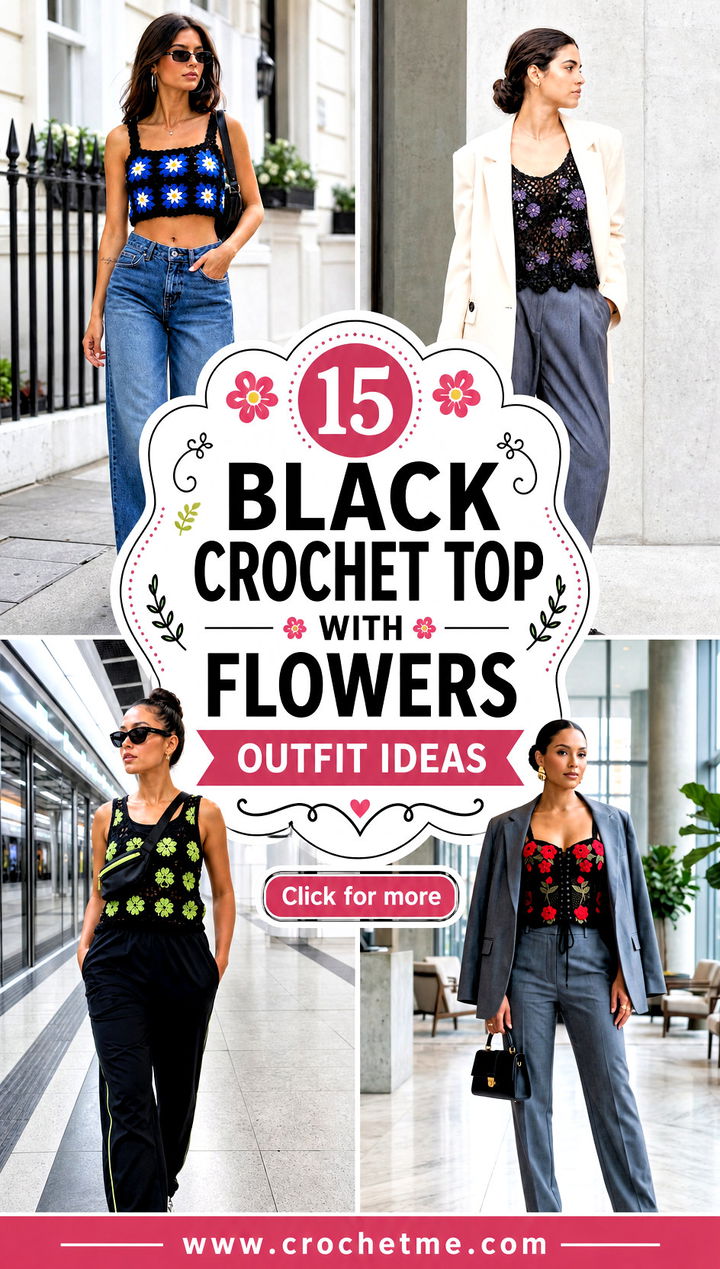 15 black crochet top with flowers outfit ideas - 15 black crochet top with flowers outfit ideas