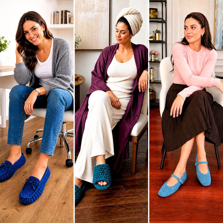 15 Blue Crocheted Slippers on Wooden Floor Outfit Ideas to Try