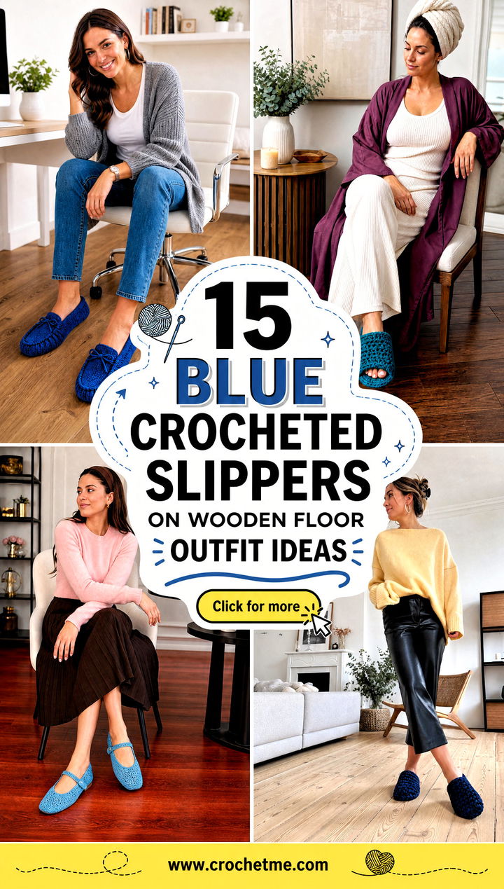 15 blue crocheted slippers on wooden floor outfit ideas - 15 blue crocheted slippers on wooden floor outfit ideas