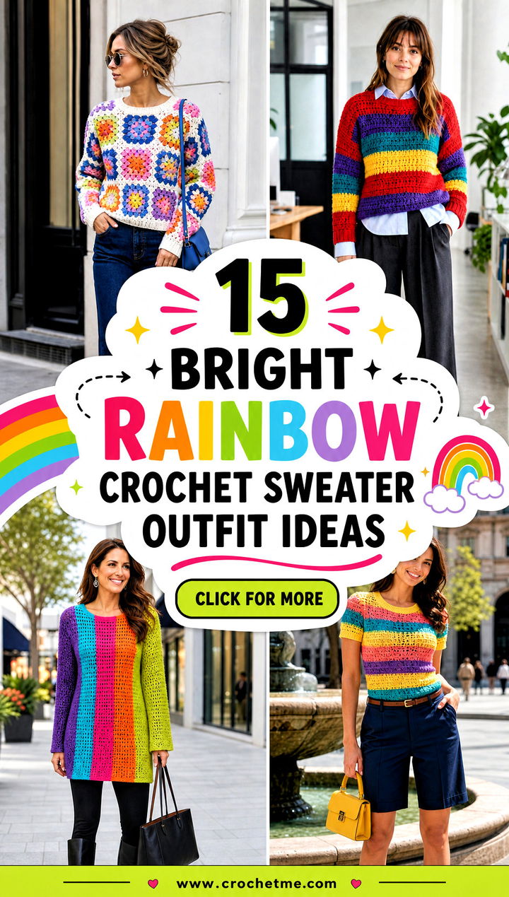 15 bright rainbow crochet sweater outfit ideas - 15 bright rainbow crochet sweater outfit ideas