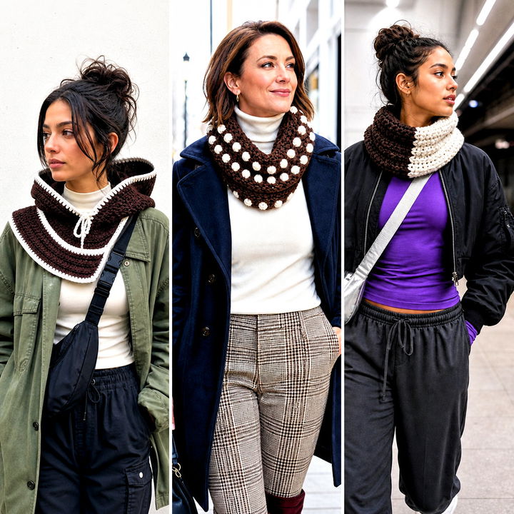 15 brown and white crochet cowl outfit ideas