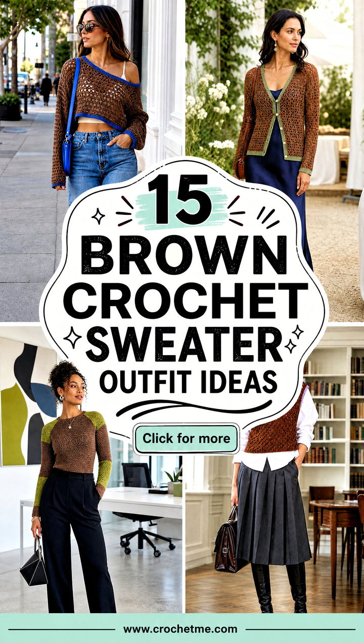 15 brown crochet sweater outfit ideas - 15 brown crochet sweater outfit ideas