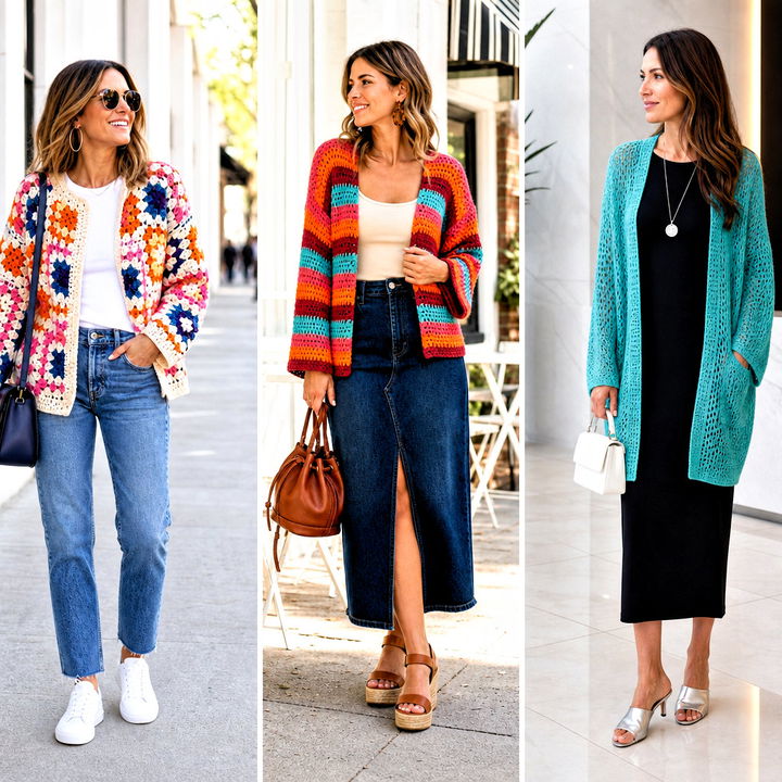 15 Colorful Crocheted Cardigan on Hook Outfit Ideas to Try