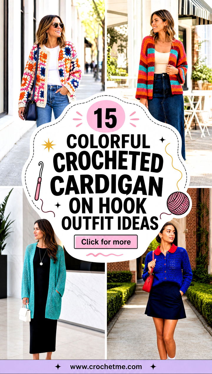 15 colorful crocheted cardigan on hook outfit ideas - 15 colorful crocheted cardigan on hook outfit ideas