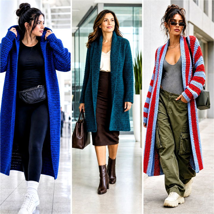 15 Colorful Crocheted Sweater Coat Outfit Ideas for Winter Looks