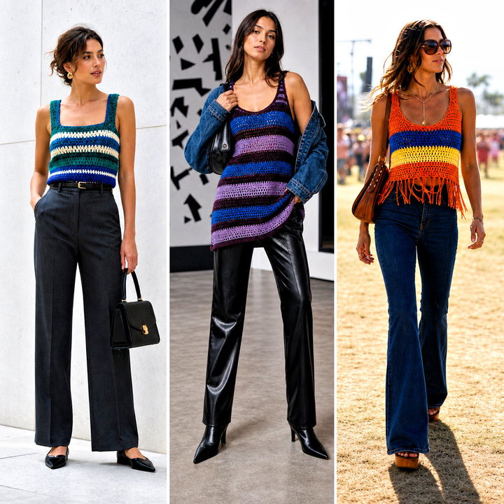 15 Colorful Striped Crochet Tank Top Outfit Ideas for Summer