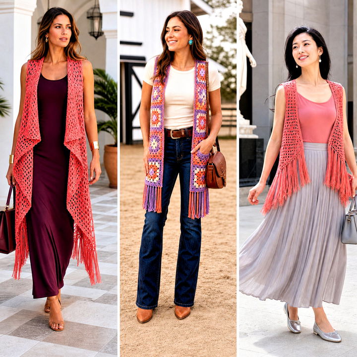 15 Coral Fringe Vest in Knit Crochet Boho Style Ideas for Summer