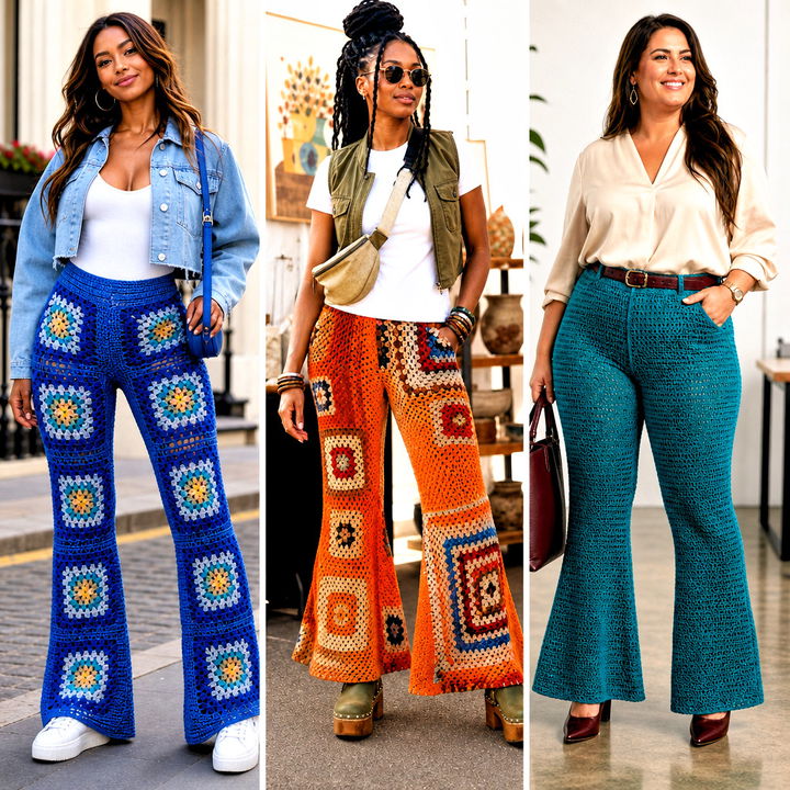 15 Crochet Bell Bottom Pants Outfit Ideas for Retro Style