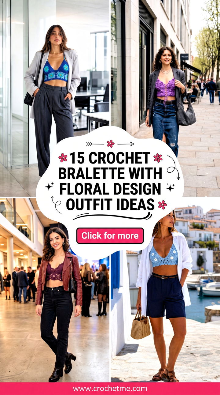 15 crochet bralette with floral design outfit ideas - 15 crochet bralette with floral design outfit ideas