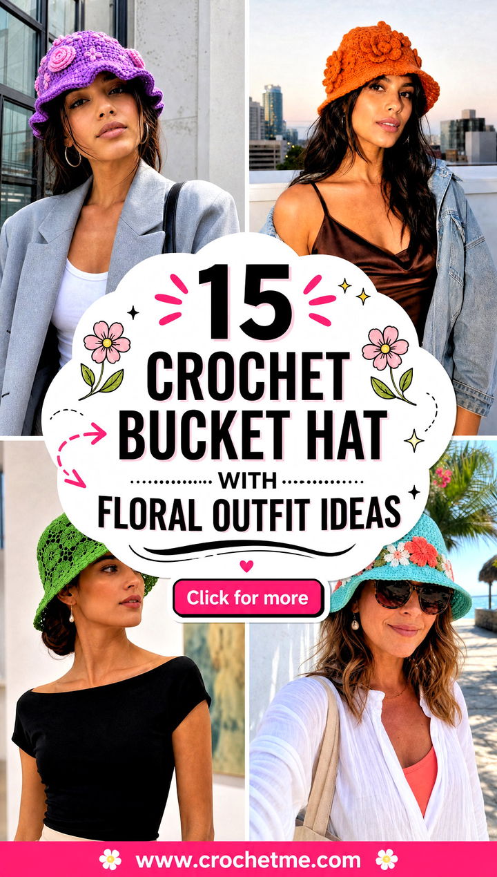 15 crochet bucket hat with floral outfit ideas - 15 crochet bucket hat with floral outfit ideas
