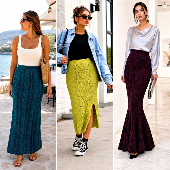 15 Crochet Cable Skirt Outfit Ideas for Chic Fall Style