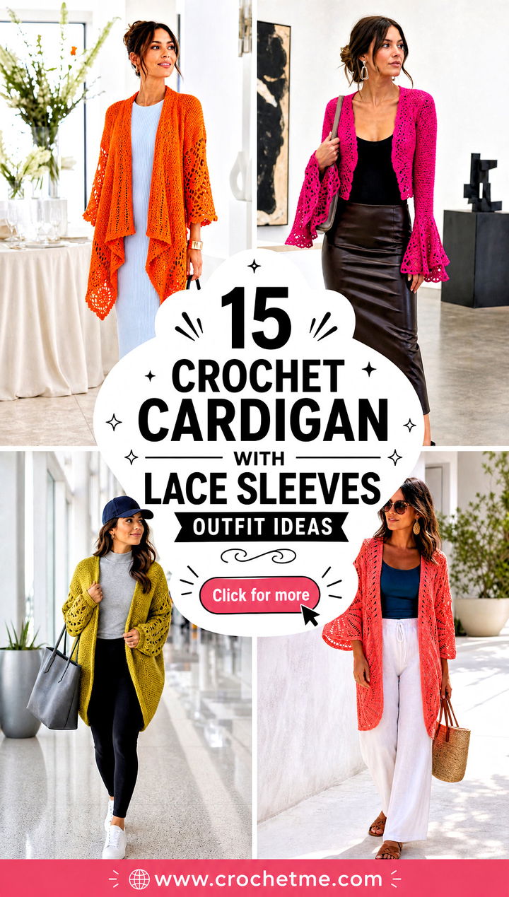 15 crochet cardigan with lace sleeves outfit ideas - 15 crochet cardigan with lace sleeves outfit ideas