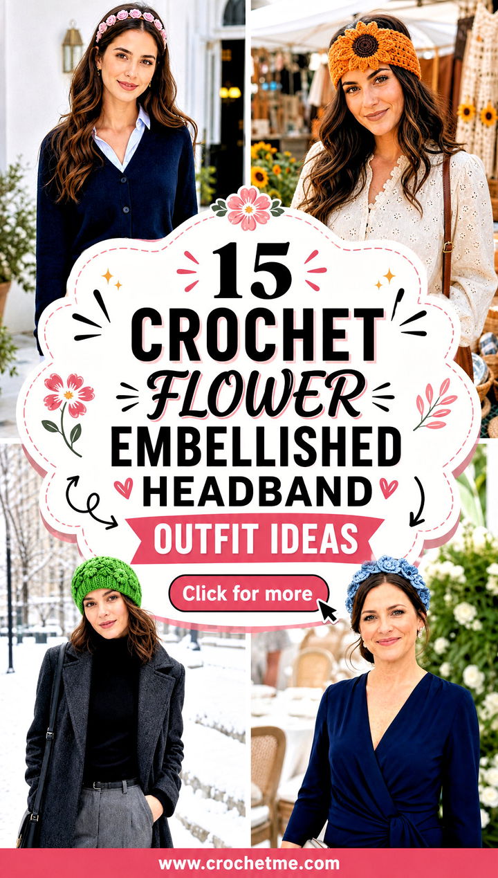 15 crochet flower embellished headband outfit ideas - 15 crochet flower embellished headband outfit ideas