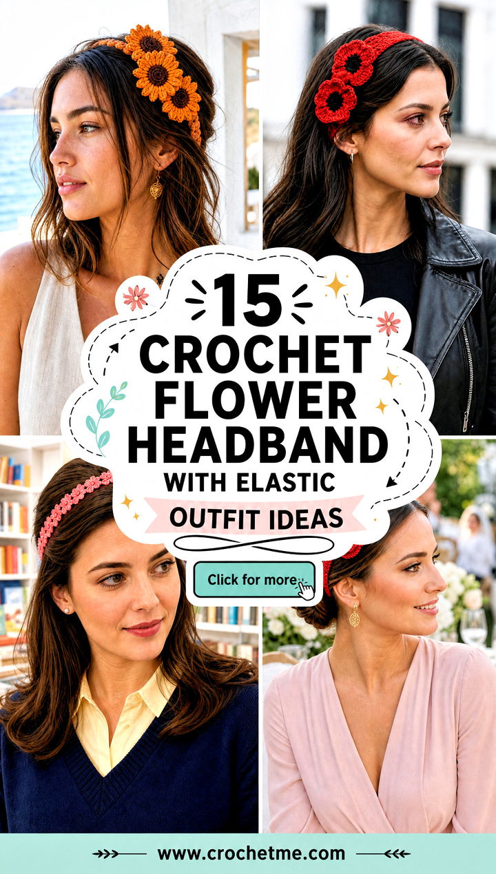 15 crochet flower headband with elastic outfit ideas - 15 crochet flower headband with elastic outfit ideas
