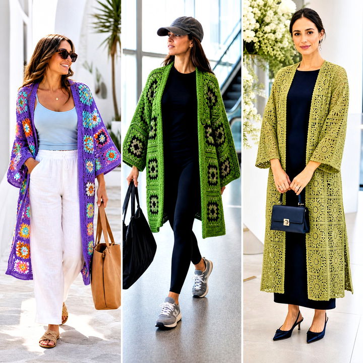 15 Crochet Granny Square Kimono Outfit Ideas for Summer Layers