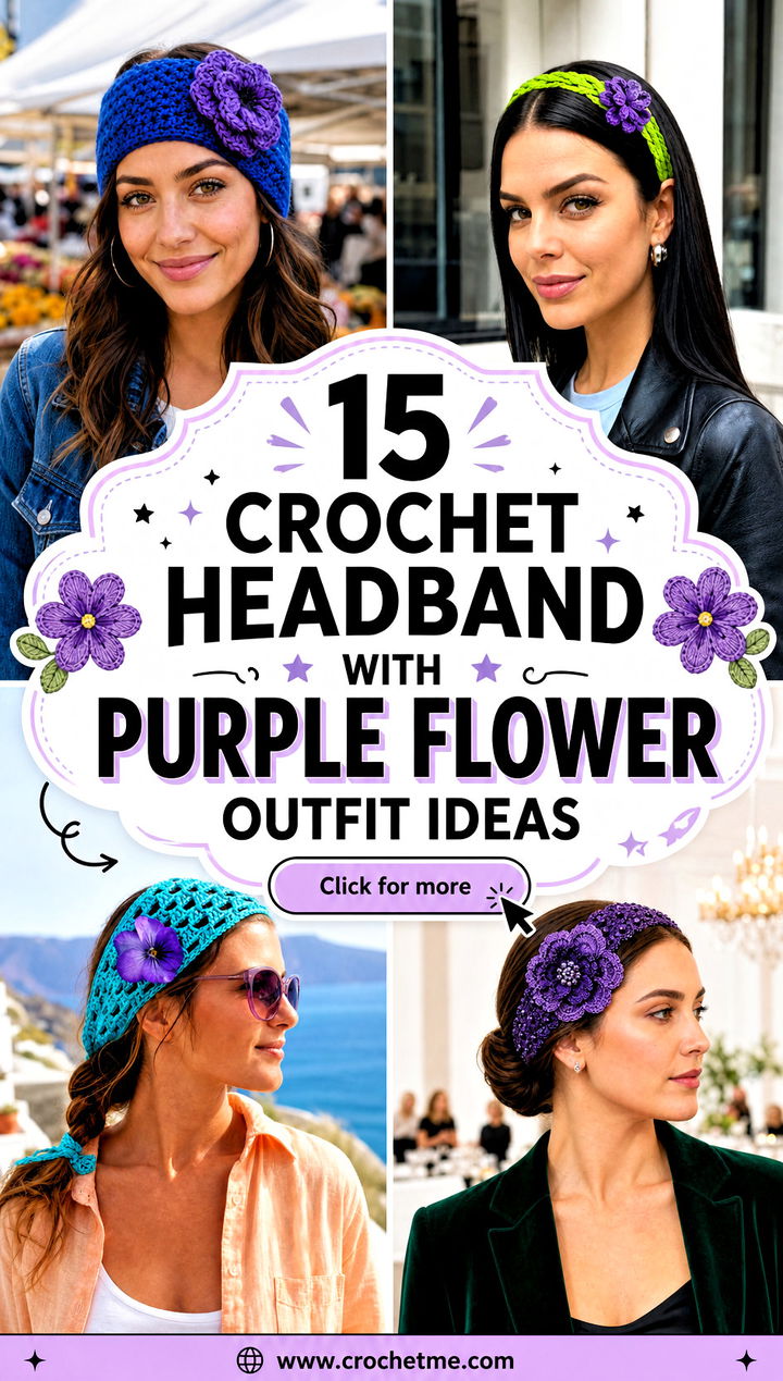 15 crochet headband with purple flower outfit ideas - 15 crochet headband with purple flower outfit ideas