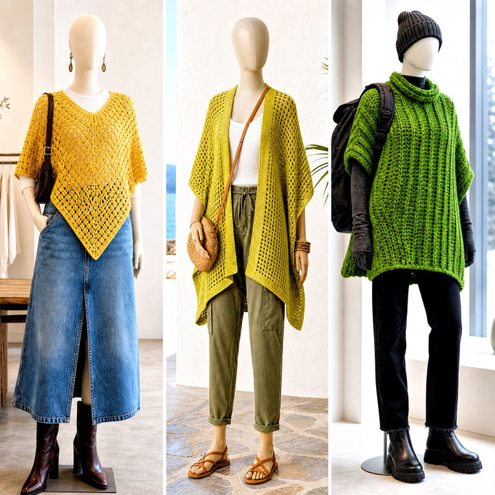 15 crochet poncho on mannequin outfit ideas