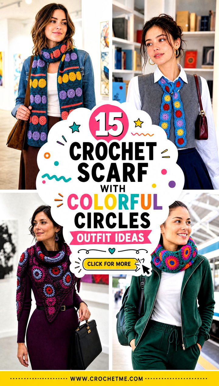 15 crochet scarf with colorful circles outfit ideas - 15 crochet scarf with colorful circles outfit ideas