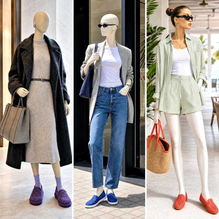 15 crochet slip-on shoes on mannequin outfit ideas