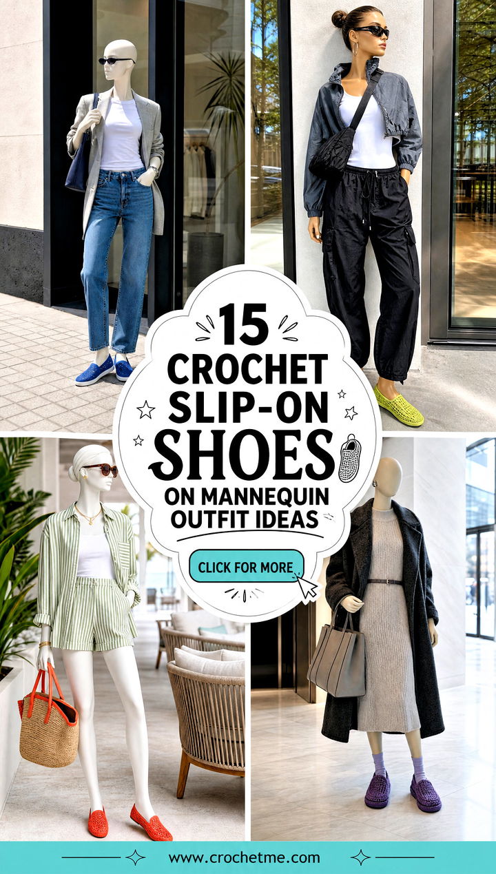 15 crochet slip-on shoes on mannequin outfit ideas - 15 crochet slip-on shoes on mannequin outfit ideas
