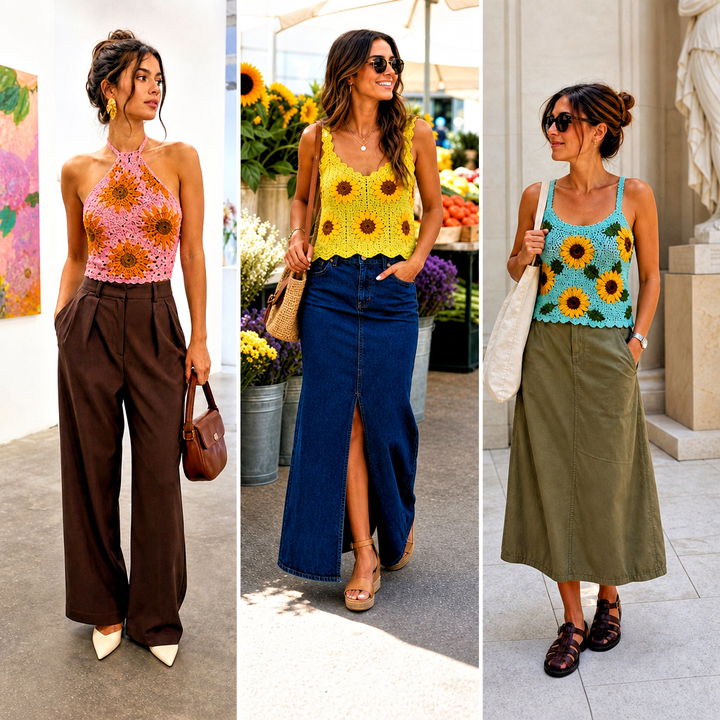 15 Crochet Sunflower Tank Top Outfit Ideas for Sunny Summer Style