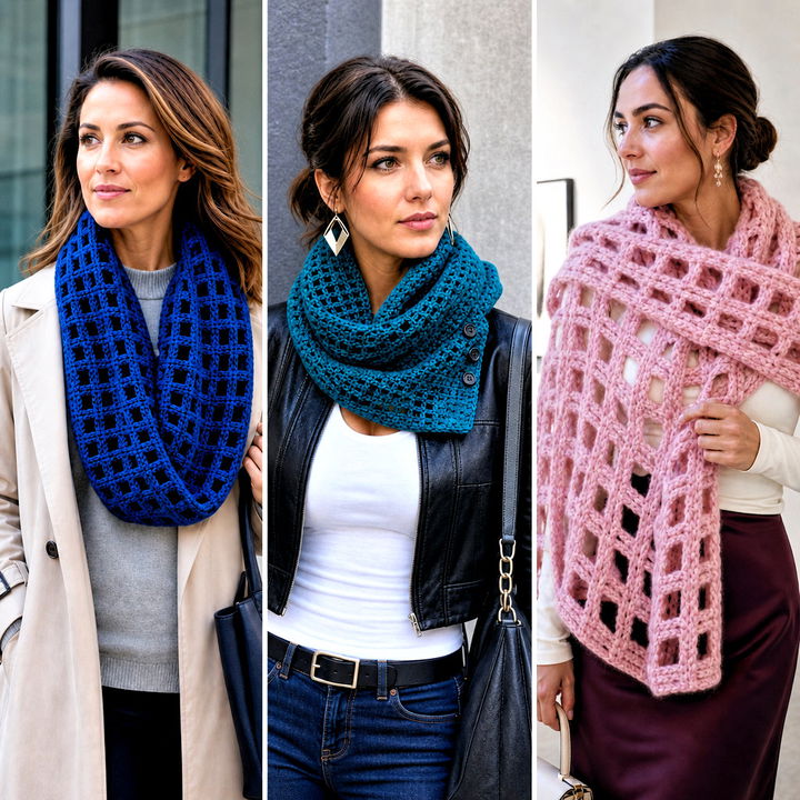 15 Crochet Windowpane Scarf Outfit Ideas for Modern Style