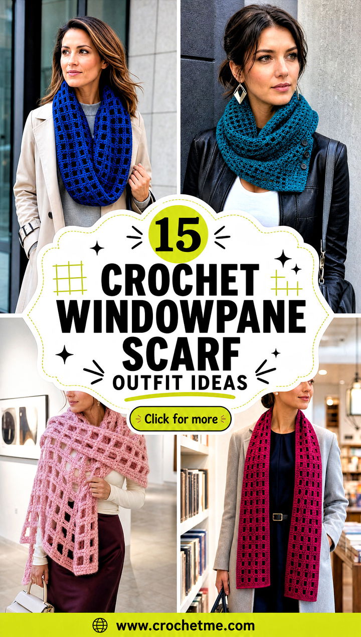 15 crochet windowpane scarf outfit ideas - 15 crochet windowpane scarf outfit ideas