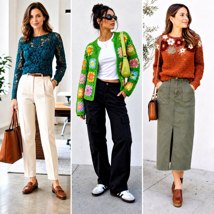 15 Floral Crochet Sweater Style Outfit Ideas for Cozy Days