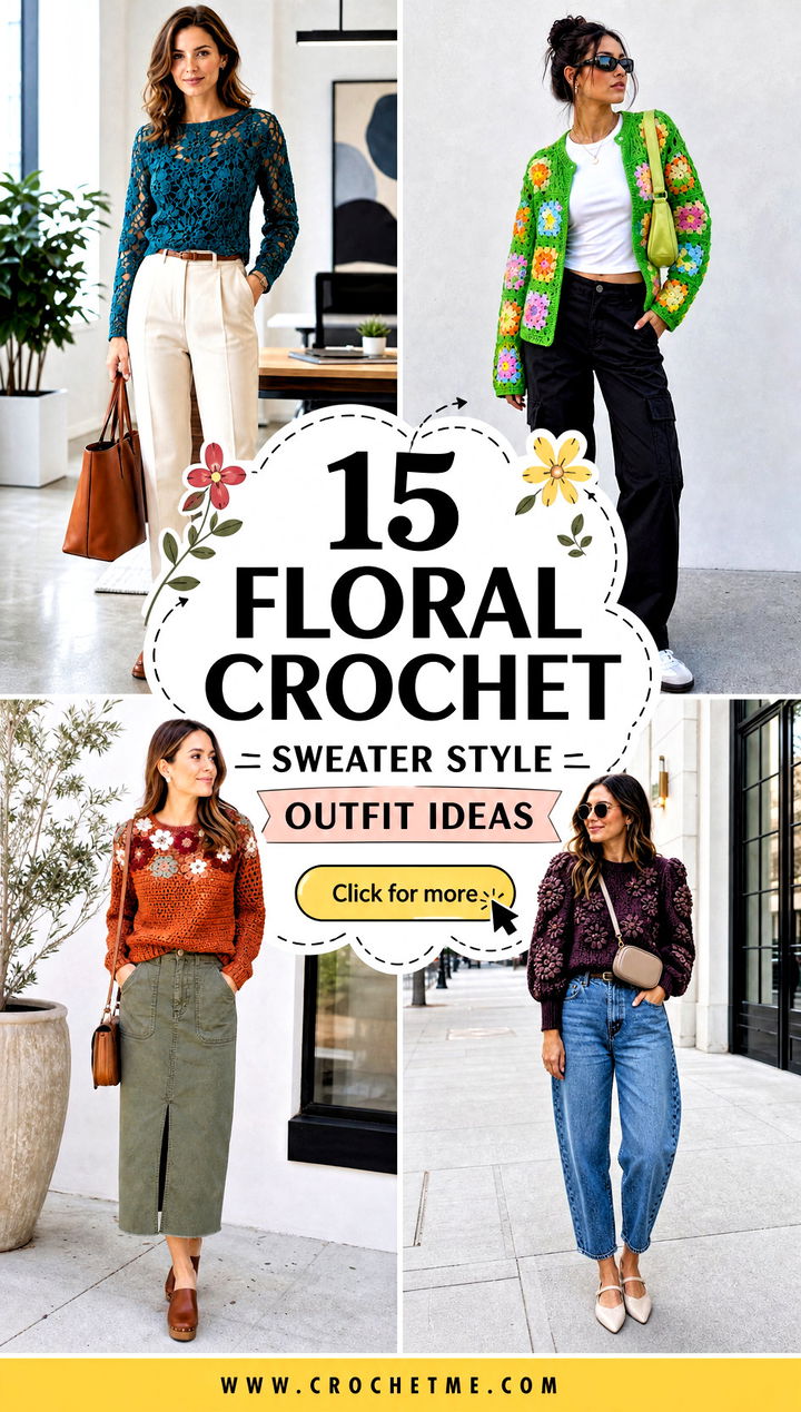 15 floral crochet sweater style outfit ideas - 15 floral crochet sweater style outfit ideas