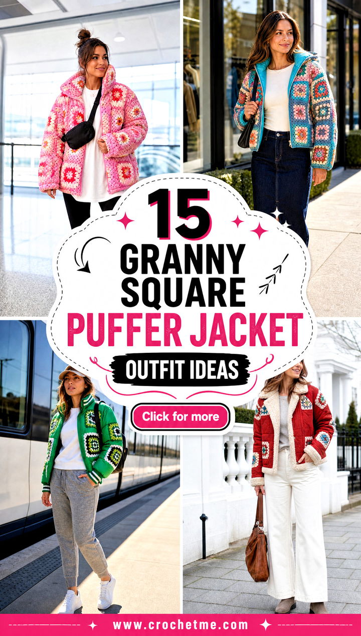 15 granny square puffer jacket outfit ideas - 15 granny square puffer jacket outfit ideas
