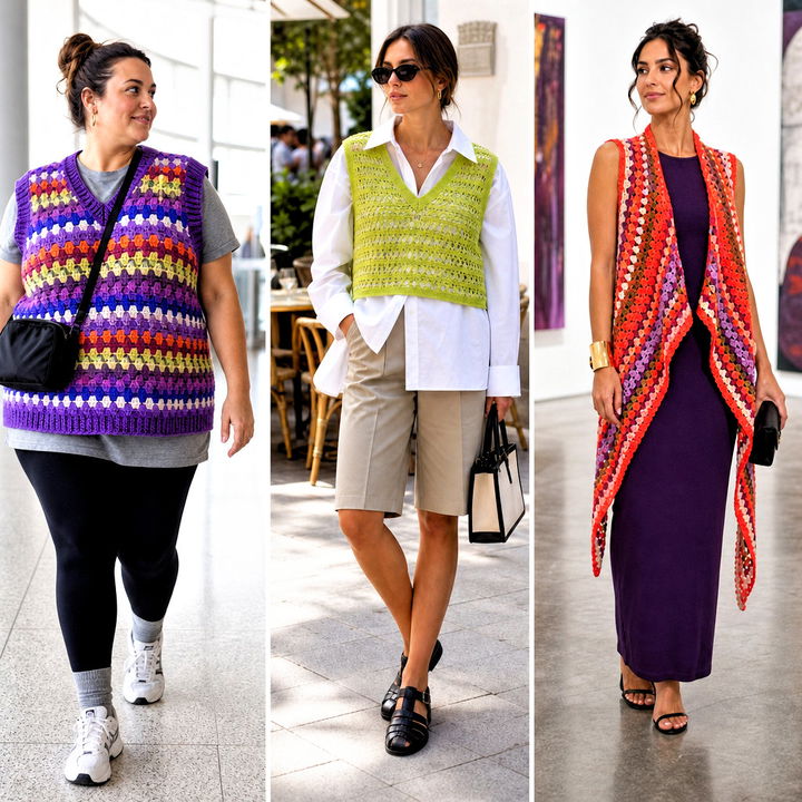 15 Granny Stripe Crochet Vest Outfit Ideas to Try This Year