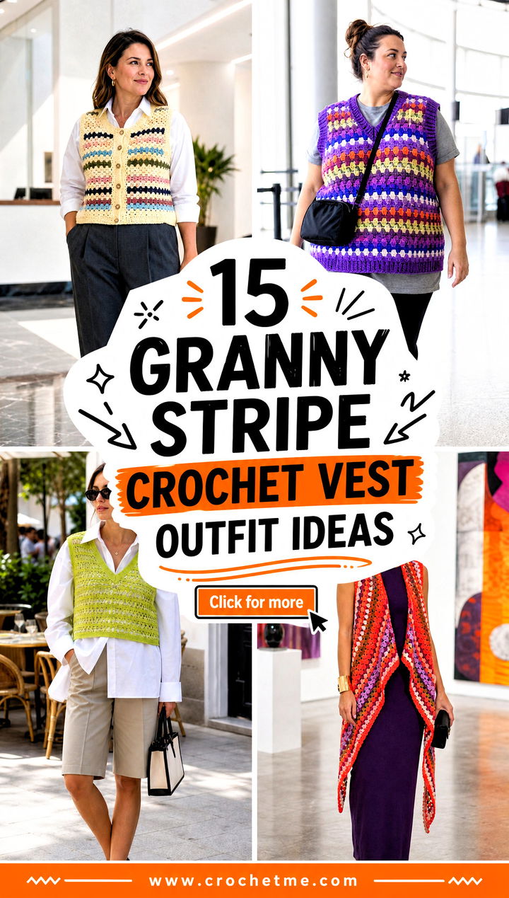 15 granny stripe crochet vest outfit ideas - 15 granny stripe crochet vest outfit ideas