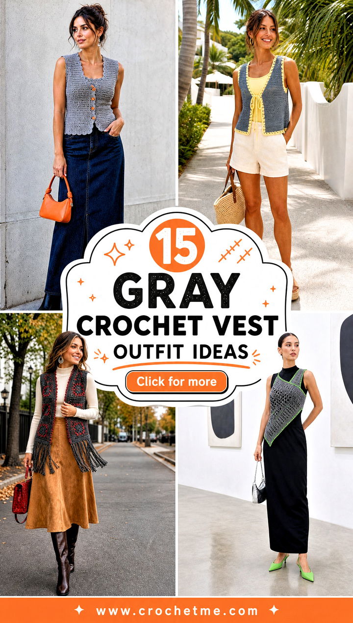 15 gray crochet vest outfit ideas - 15 gray crochet vest outfit ideas
