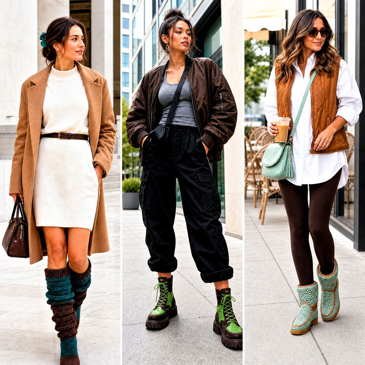15 Green and Brown Crochet Boots Outfit Ideas for Fall