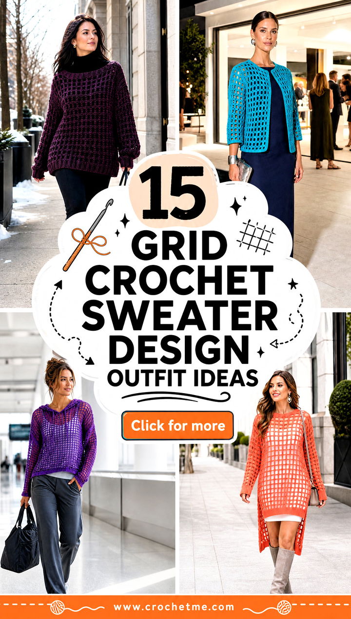 15 grid crochet sweater design outfit ideas - 15 grid crochet sweater design outfit ideas