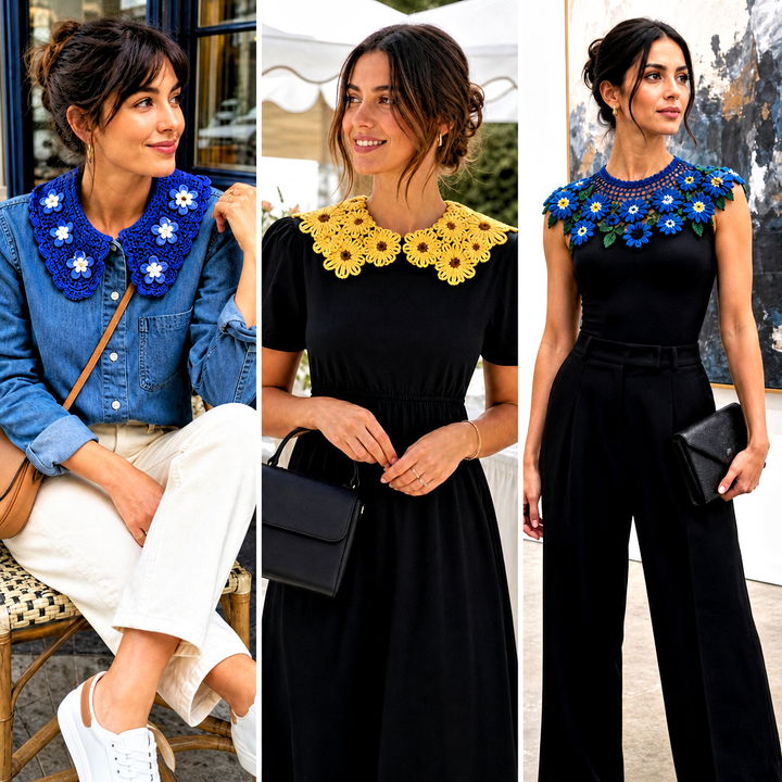 15 Handmade Floral Crochet Collar Outfit Ideas: Romantic Style