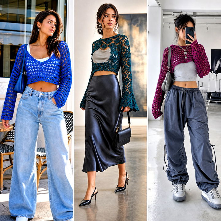15 Hollow Out Crop Crochet Sweater Outfit Ideas for Fall