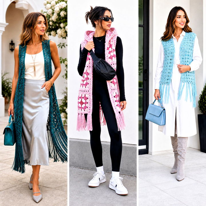 15 Long Crochet Vest With Fringe Outfit Ideas for Boho Style