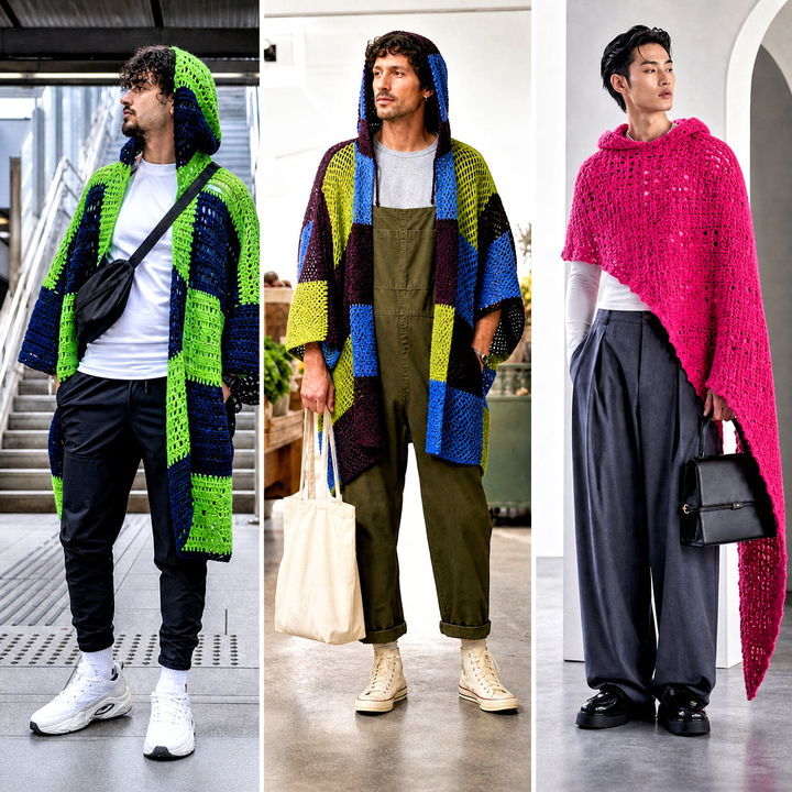 15 Men’s Hooded Crochet Poncho Outfit Ideas for Festival Style