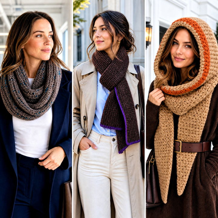 15 neutral tone crochet scarf outfit ideas