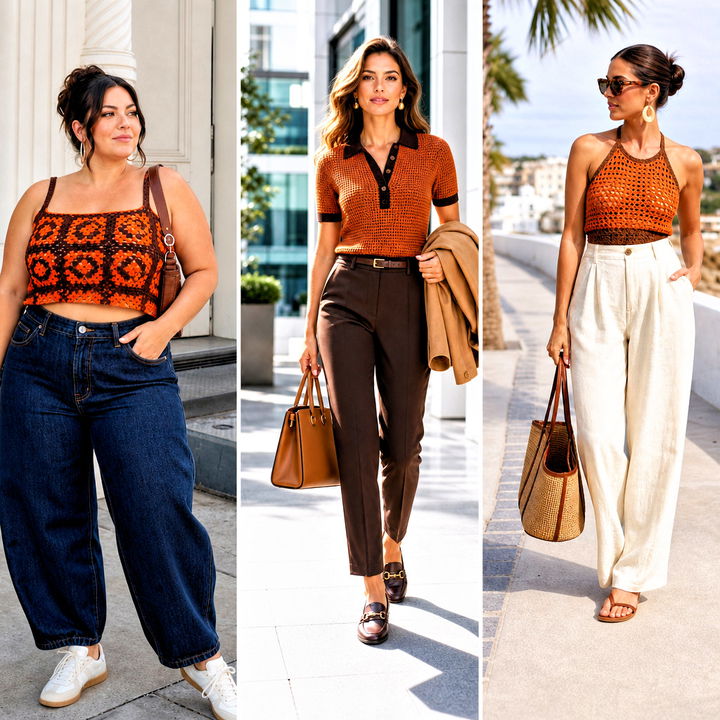 15 Orange and Brown Crochet Top Outfit Ideas for Fall Style