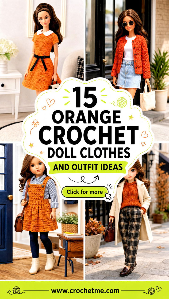 15 orange crochet doll clothes and outfit ideas - 15 orange crochet doll clothes and outfit ideas