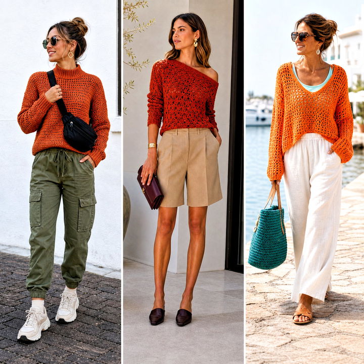 15 Orange Crochet Sweater Design Outfit Ideas for Fall