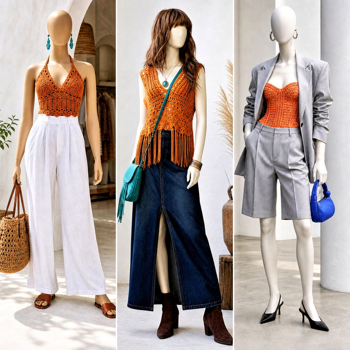 15 Orange Crochet Top on Mannequin Outfit Ideas for Summer