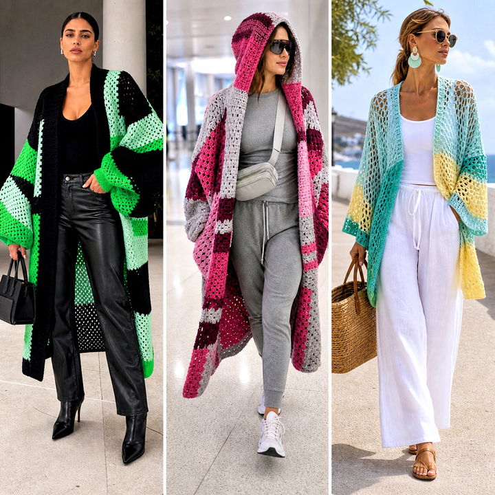 15 Oversized Patchwork Crochet Cardigan Outfit Ideas to Try