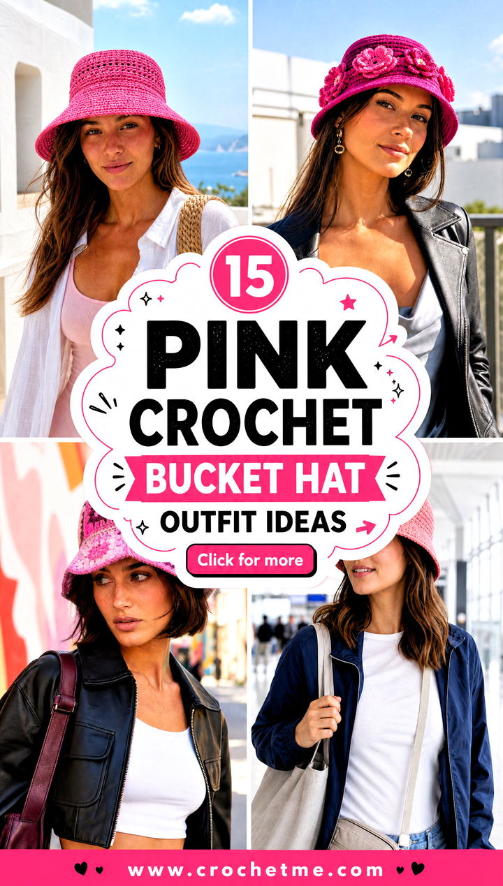 15 pink crochet bucket hat outfit ideas - 15 pink crochet bucket hat outfit ideas