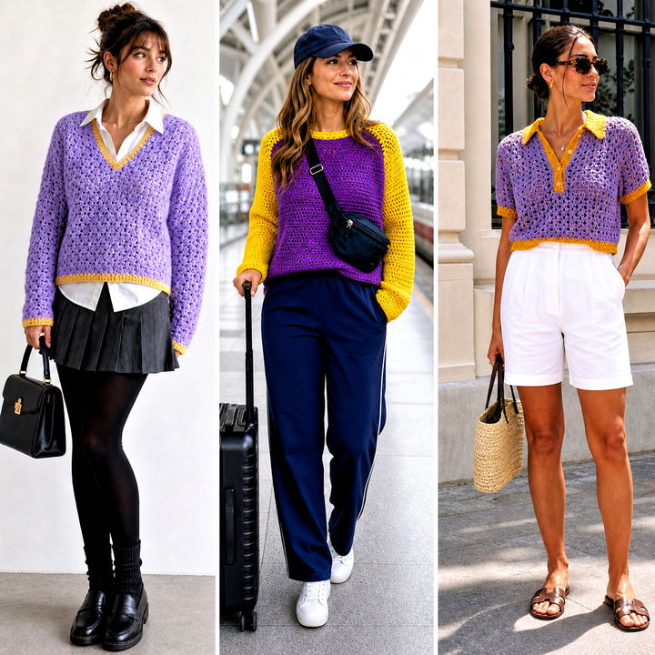 15 Purple and Yellow Crochet Sweater Outfit Ideas to Try