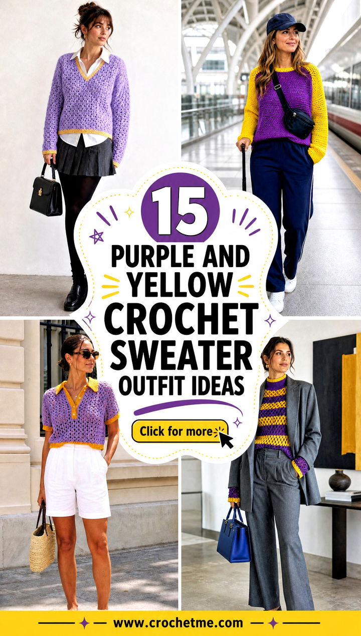 15 purple and yellow crochet sweater outfit ideas - 15 purple and yellow crochet sweater outfit ideas
